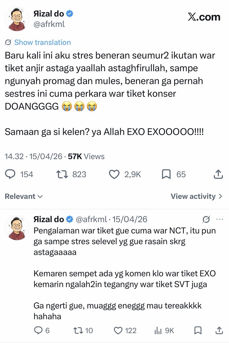 afrkml's tweet photo. Serem amat war tiket exo anjir. Trauma beneran gw wkwk

Both tiket konser maupun tiket bioskopnya sama2 serem, ngeri, traumatis 😭🫵🏻

Apa kabar war tiket EXOplanet 7 taun depan???? Klo di IA lagi, tamat sudah riwayat kami.

EXO mah udh levelnya GBK pleaseeeee!!! 😭🫵🏻 https://t.co/I8g965IA9J