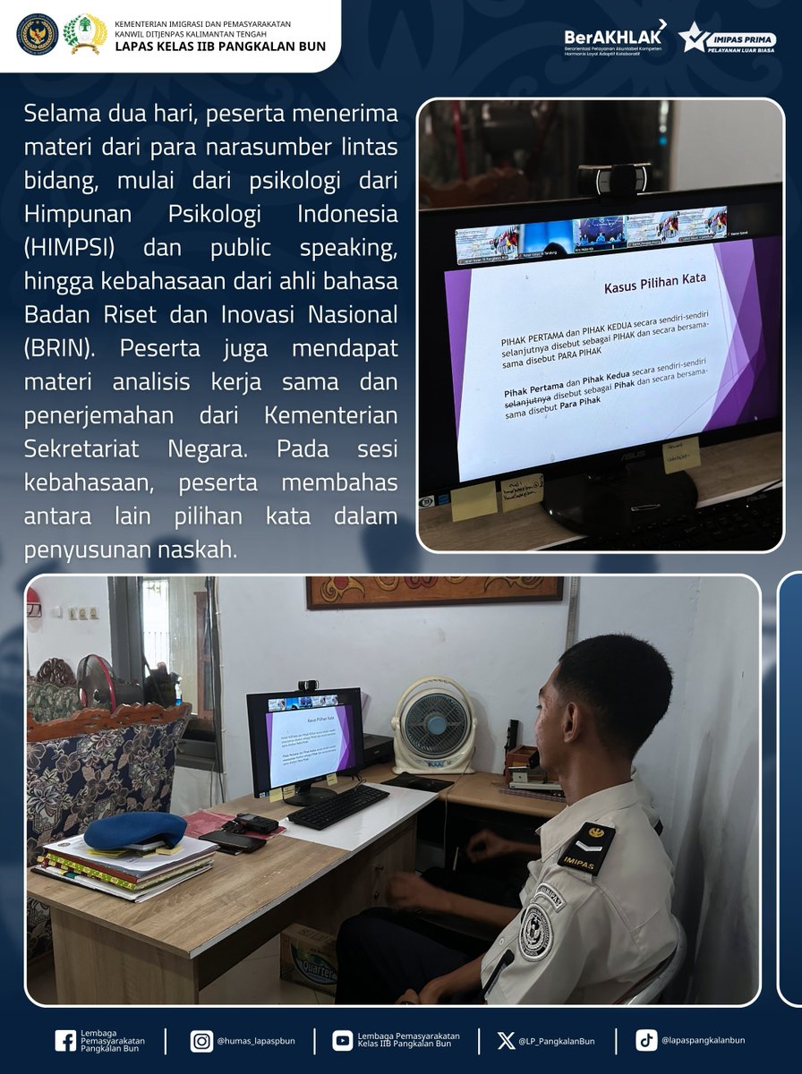 LP_PangkalanBun's tweet photo. Asah Kapasitas Pegawai, Lapas Pangkalan Bun Ikuti Bimtek Kerja Sama dan Tata Kelola Kemenimipas

Humas Lapas Pangkalan Bun
#kemenimipas
#Ditjenpas
#pemasyarakatan
#guardandguide
#DitjenpasKalteng
#Hensah
#infoimipas
#lapaspangkalanbun
#dawai
#KabarLapabun https://t.co/1Y5pCzR5YL