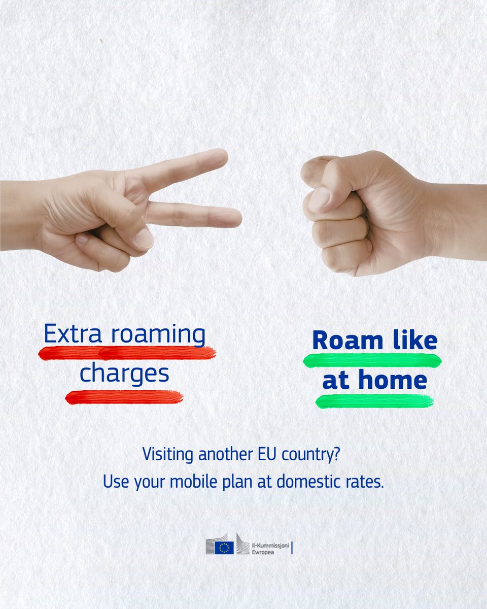 ECRepMalta's tweet photo. Rock, paper, scissors… EU! ✊✂️🇪🇺

From roaming like at home to Erasmus+ opportunities, common chargers and stronger privacy rights, the EU gives you a winning hand in everyday life!

Which EU benefit is your biggest win? Tell us below 👇 https://t.co/V807oh8ICz