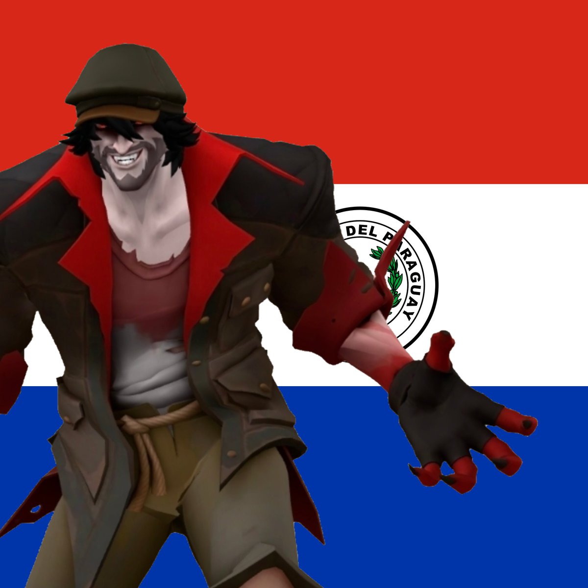 qamikyu's tweet photo. Insomnia has striked me once again, heres drifter with the paraguay flag behind him because hes very paraguayan for me te amo drifter paragua https://t.co/oyk9H46GL1