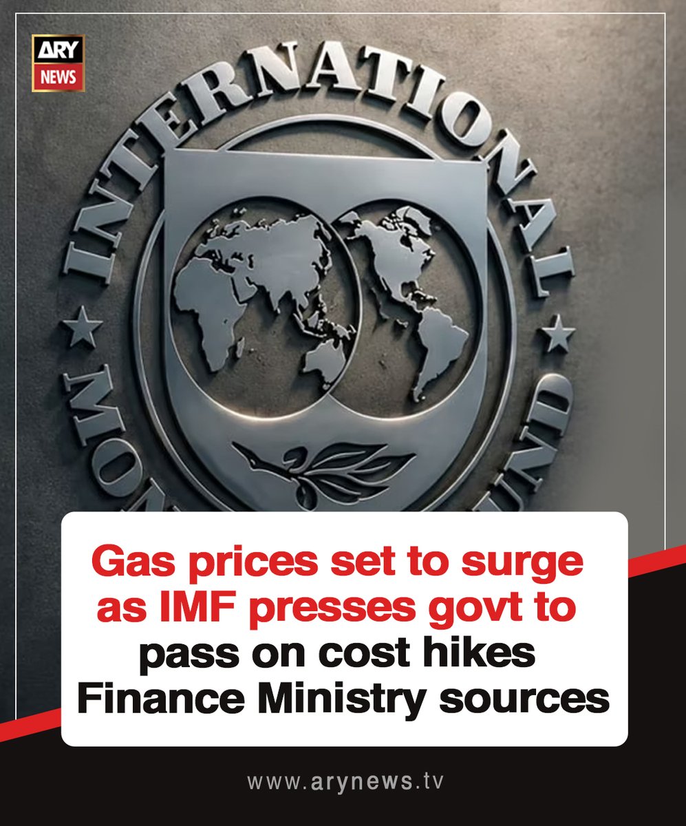 ARYNEWSOFFICIAL's tweet photo. Gas prices set to surge as IMF presses govt to pass on cost hikes: Finance Ministry sources

Read more :  https://t.co/ZEc4weWKMd

#ARYNEWS https://t.co/xVMDYzuugM
