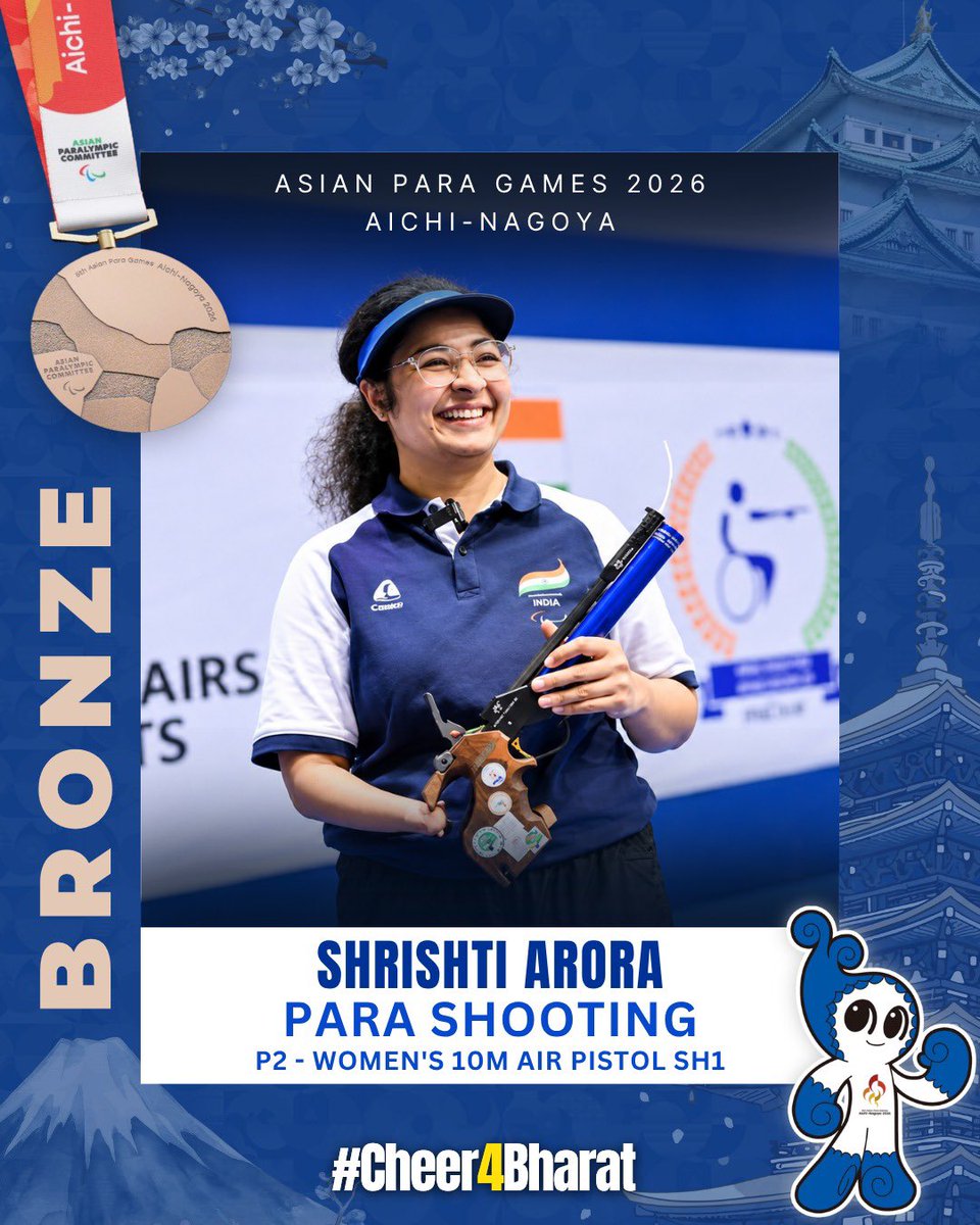 HardeepSPuri's tweet photo. More medals and glory for Indian athletes at #AsianParaGames2026!

Heartiest congratulations to Shrishti Arora on clinching Bronze in the Women’s 10m Air Pistol SH1 Final at the Asian Para Games 2026.

#Cheer4Bharat 
@PCI_IN_Official @pspbmedia https://t.co/IG9lkRqSlS