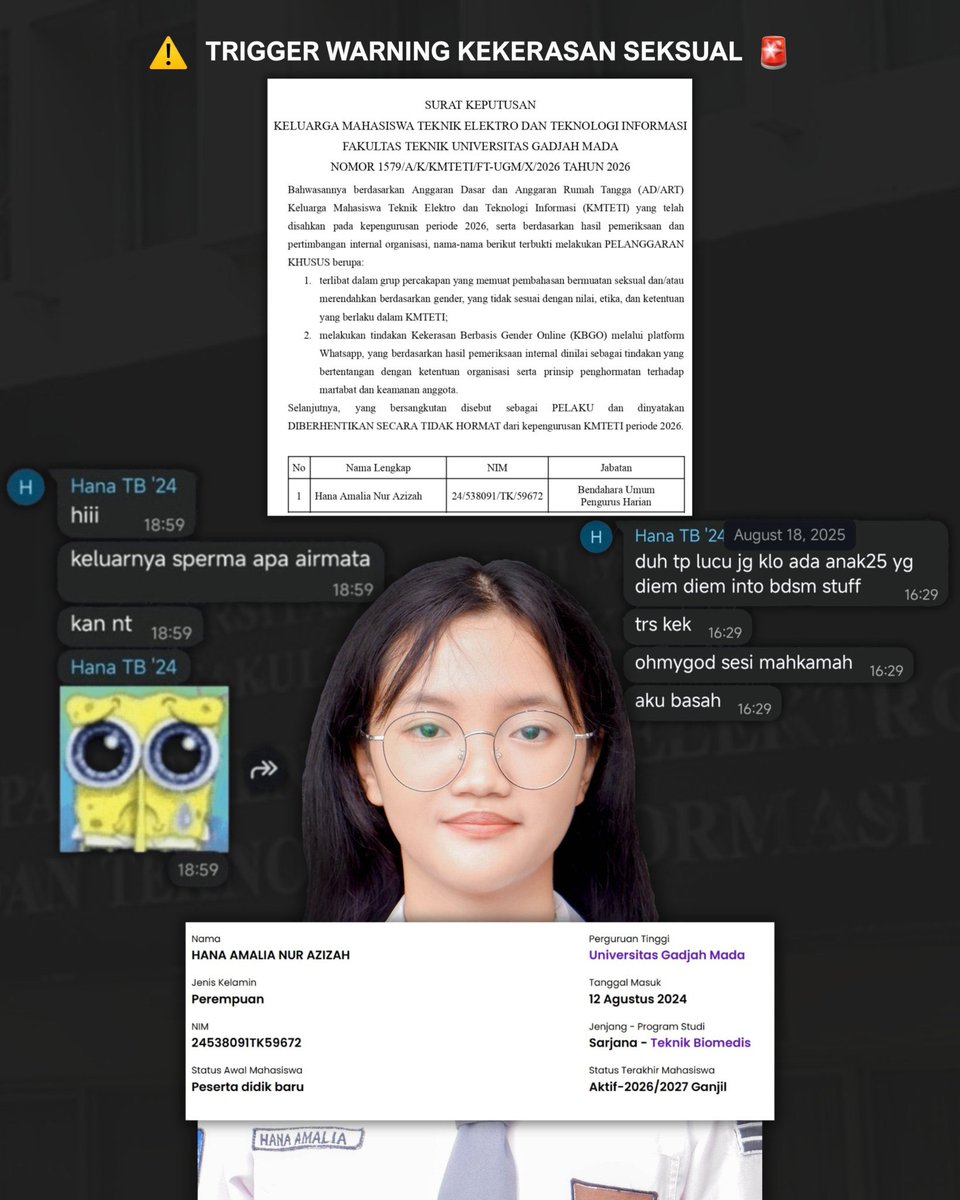 switchsord's tweet photo. Berikut pelaku KS di UGM. Yuk kita ramaikan

Jangan dilindungi yaa. Jangan woman support woman 🤣 https://t.co/xbQgSx0myz