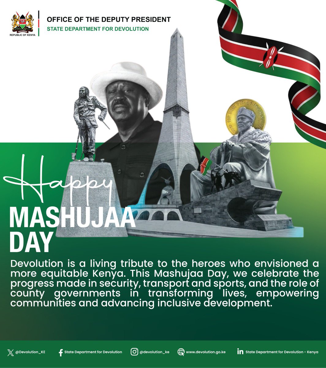 Devolution_KE's tweet photo. We celebrate our Shujaas today. Every doctor saving lives, every farmer tilling the land, and every Kenyan working hard for a better tomorrow.

Happy Mashujaa Day! 🇰🇪 https://t.co/oRWnqpw3TA