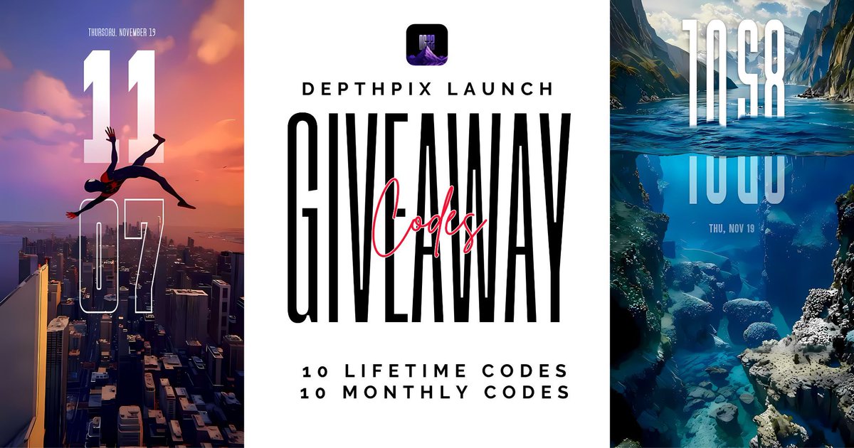 colorwallies's tweet photo. 🎉 GIVEAWAY 🎉
20 DepthPix promo codes! 🎁
🏆 10 Winners will receive LIFETIME code 
🎁 10 Winners will receive MONTHLY code 
✨ Love beautiful depth-effect wallpapers? Now's your chance!

1️⃣ Follow @colorwallies &amp; @the_Androholic
2️⃣ Repost 🔁
3️⃣ Comment 💬 https://t.co/KUVxZyBZMb