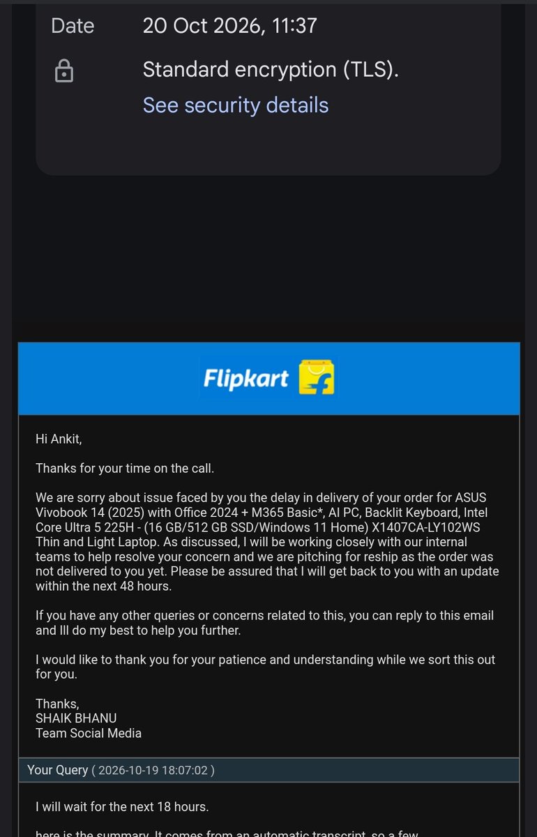That_AnkitK's tweet photo. @flipkartsupport Yesterday it was needed 24 hour for resolution, 
After 24 hours now it needs another another 48 hours. https://t.co/llxItOcs3Q
