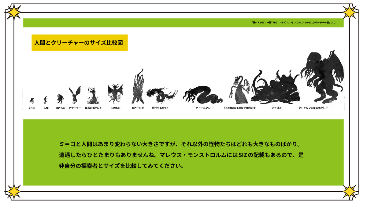 cthulhumasters's tweet photo. 🐙神話生物たちの大きさ🐙

神話生物の大きさもそれぞれ。
『新クトゥルフ神話TRPG マレウス・モンストロルム vol.1 クリーチャー編』に記載されている画像を使って見てみましょう。

#邪神総選挙2026 実施中です❣
https://t.co/uIueN4XngZ https://t.co/8El7M62UPw