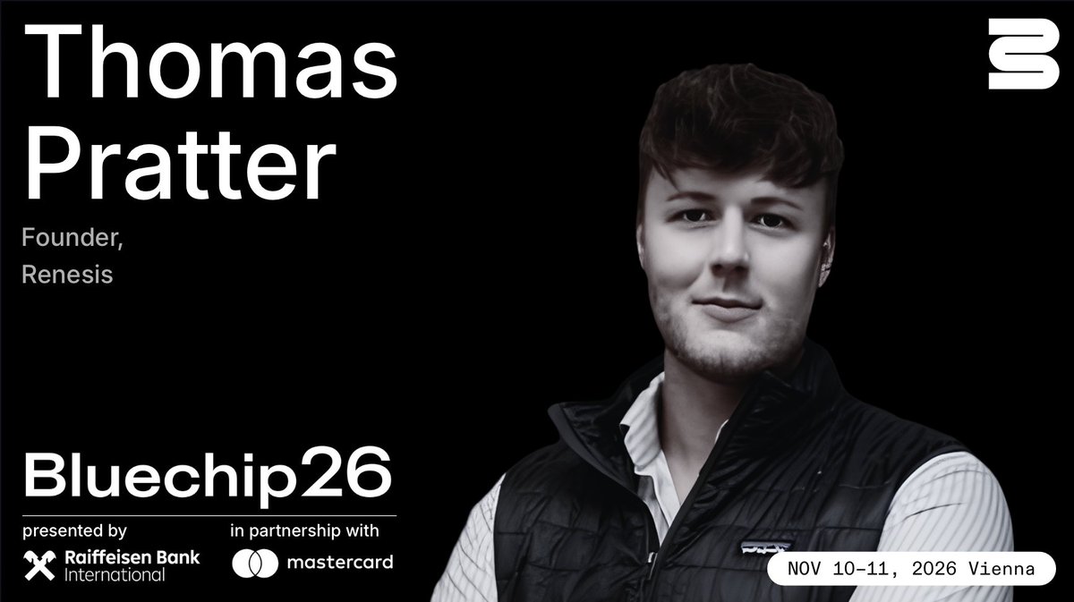 bluechip_org's tweet photo. 🎙️ Thomas Pratter (@0xPratter) is speaking at Bluechip26, the Crypto Safety Conference!

Thomas is the Founder of @RenesisFi, a unified platform for digital asset funds offering portfolio management, LP reporting, and execution across 100+ DeFi protocols and exchanges.

Bluechip26 is the world’s first and leading conference dedicated to crypto safety. Get tickets at https://t.co/RpMEfcaPGb.

📍 Nov 10-11 in Vienna