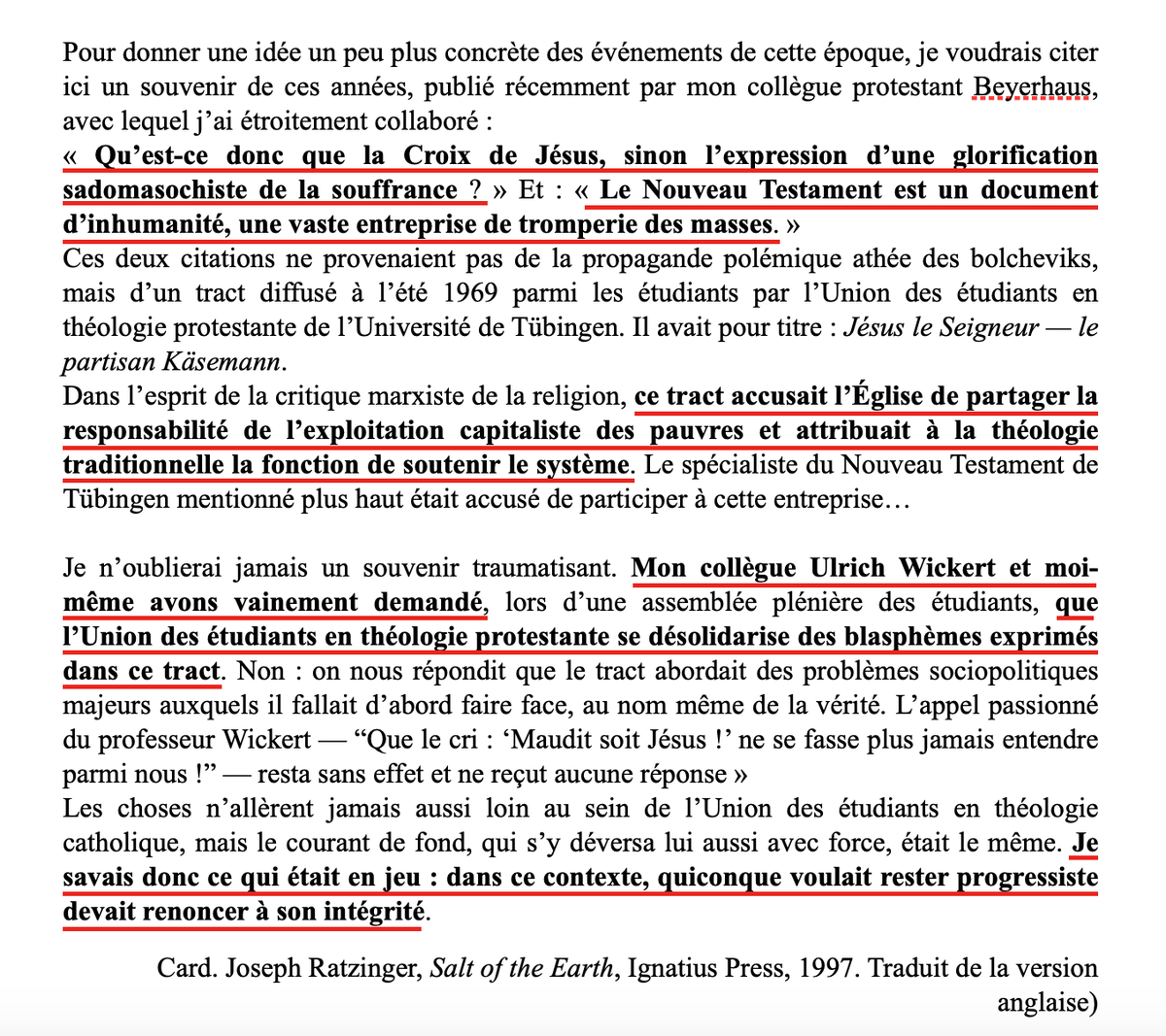 SOSsedevac's tweet photo. Pire : Ratzinger donne un exemple de ce contre quoi il luttait. Voyez comme ce héros, qui dénonçait les offenses dirigées contre Notre-Seigneur et l'Église, est transformé en contempteur de la doctrine catholique. Le sens du propos est totalement subverti. https://t.co/E0AJJFarsZ