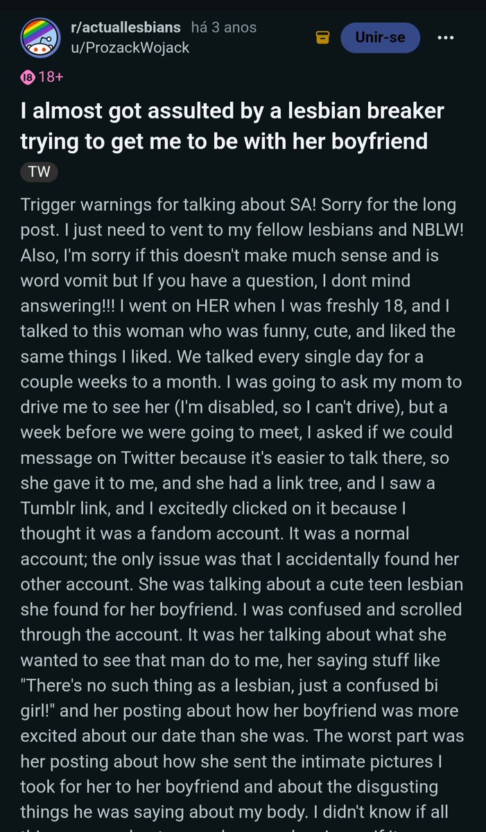 FilledWithDeath's tweet photo. This post is from a lesbian who was victimized by a bi girl who claimed that everyone is "a little bit bi" and tried to pressure her into being with a man. Men can’t stand the fact that some women don’t want their dick, and they have their own Ghislaines to try convert lesbians. https://t.co/hCLOf8Zr6t