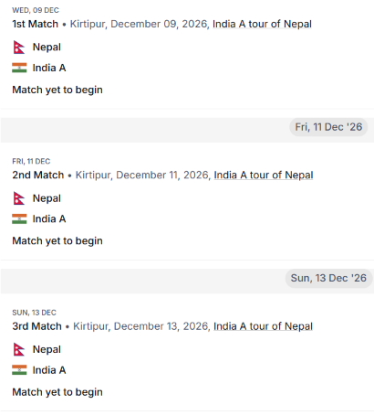 FollowDMatrix's tweet photo. Nepal is scheduled to play against #IndiaA and #Bangladesh in TU Cricket Stadium, Kirtipur 🇳🇵🇮🇳🇧🇩

The matches are starting from :
Dec 9 - Dec 13 — Nepal🇳🇵 vs India A🇮🇳
March 26 - March 30 — Nepal🇳🇵 vs Bangladesh🇧🇩 https://t.co/7QOZOZcsqr