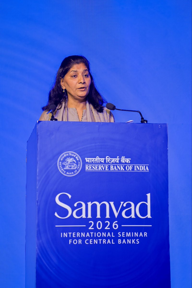 RBI's tweet photo. #RBI SAMVAD2026 | Day 2

Setting the context for the Panel Discussion on Financial Stability, Dr Poonam Gupta, Deputy Governor, RBI noted that financial stability has emerged as a policy objective in its own right, and policy lens has moved from individual institutions to the system as a whole, covering not only banks but also non-banks. 

Panelists Mr. Ajay Seth, Chairman, IRDAI, Ms. Yangchen Tshogyel, Governor, Royal Monetary Authority, Bhutan, Dr Athanasios Vamvakidis from the IMF and Mr. Paul Jackson from Invesco noted that there was a need to stay alert as crises were now coming quicker and were more intense. Lessons from past crises regarding ill-effects of financial reengineering should not be forgotten even as we continue to encourage innovation in the financial sector while risks posed by climate change, increasing role of non-bank financial intermediaries and fintechs, and the present non-collaborative phase of geo-politics should be adequately factored in. Gaps in data sharing and concerns arising out of increasing use of AI agents should be addressed and care taken to build resilience not only in balance sheets of banks but also in those of corporates and households.