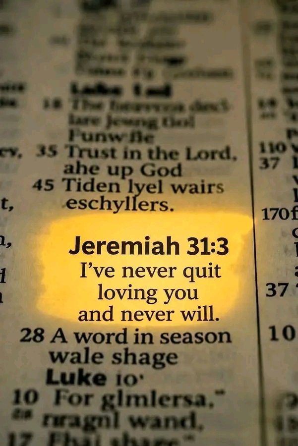 Realhybreed's tweet photo. God will never quit loving you
Jeremiah 31:3 https://t.co/1xK2HHVE20