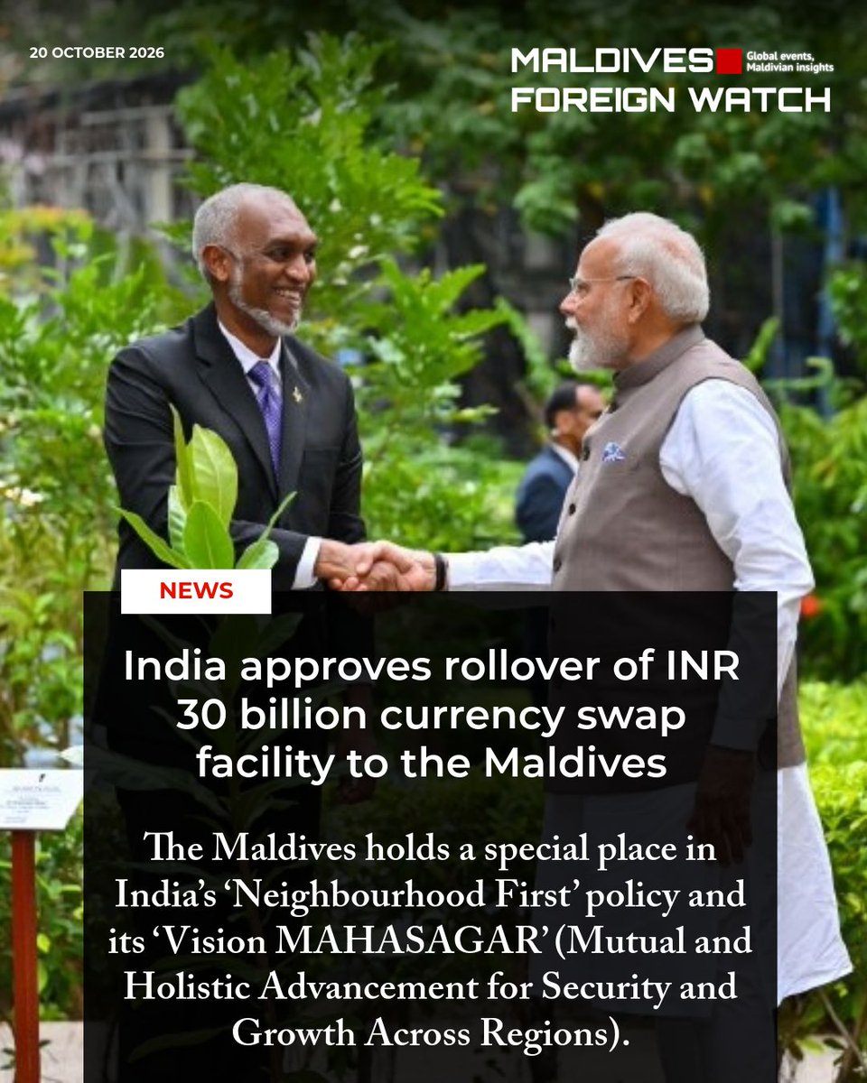 foreignwatch_mv's tweet photo. The Government of India has approved a request to roll over the INR 30 billion Currency Swap Facility agreed MMA and the RBI.

Read more: https://t.co/BjOHxxRSzP https://t.co/rq1GXfblvR