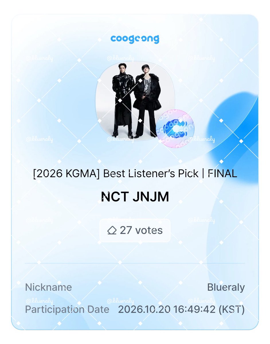 blueraly's tweet photo. [🗳️] FOR baby #JENO #JAEMIN 🐶🐰♥**

[2026 KGMA] Best Listener’s Pick | FINAL

• COOGOONG

ตอนนี้คะแนนห่างเริ่มเยอะแล้ว ทุกคนมาช่วยโหวตให้ nct jnjm กันเยอะๆนะคะ ㅠㅠ

#โหวตเพื่อเจโน่แจมิน 
#VoteforJNJM #TeamJJ_Voting https://t.co/9354J8txnv