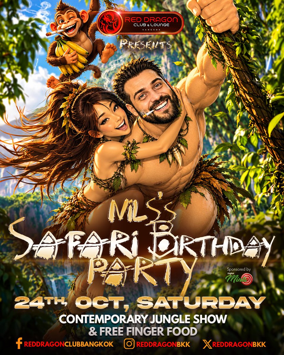 MintsDigital's tweet photo. 🌴🐒 NILS'S SAFARI ADVENTURE BIRTHDAY PARTY! 🎂🔥 One wild night across Bangkok on 24 October! 🦁 Starting
@Shark_SoiCowboy
(20:00),
@MandarinGoGo
(23:30), &amp;
@reddragonbkk
(01:00)! 🔥 Contemporary Jungle Shows, FREE Finger Food  👍  

Sponsored by @MintsDigital https://t.co/WNJnXGHUOH