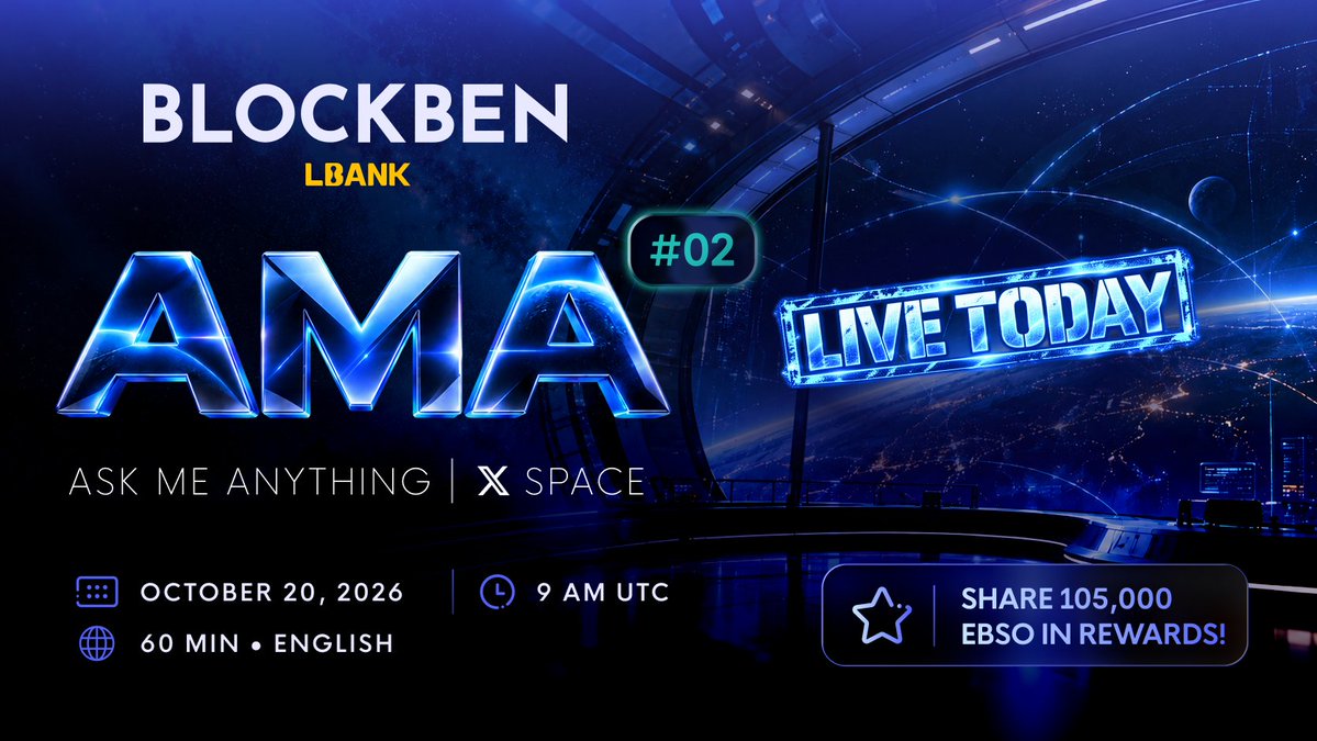 BlockBen's tweet photo. 🎙️ WE’RE GOING LIVE IN 1 HOUR! 🚀

AMA #2 with @LBank_Exchange is almost here! 👀

Join @BlockBen and @xmuha0 as we discuss eBSO, the BlockBen ecosystem, and what comes next.

🎁 105,000 eBSO in rewards! Don’t miss your chance to get involved.

🕘 9 AM UTC | 🌐 English | 60 min

🔴 Join the Space: https://t.co/x1qH2MJTma

See you there! 👋

#BlockBen #eBSO #LBankSpaces #AMA #Web3