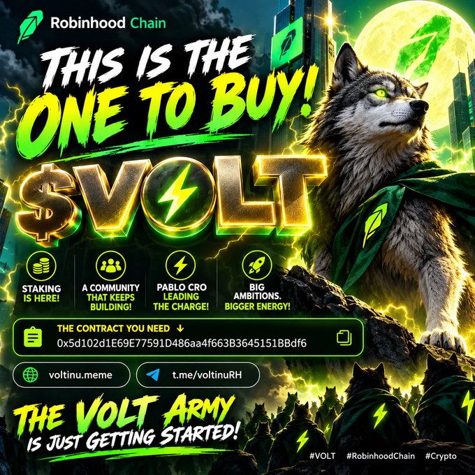 CryptoSpudo's tweet photo. ⚡ VOLT INU on Robinhood @RobinhoodCrypto ⚡

🔥 70% OF SUPPLY BURNED

🚀 VoltiEco 2 LIVE — BIGGER. BETTER. BUILDING.
https://t.co/6j8NsLvNBm

⚙️ VoltiSoft
https://t.co/SpxEEQbqUA

🌐 Web
https://t.co/daMj1bAGmA

CA: 0x5d102d1e69e77591d486aa4f663b3645151bbdf6 https://t.co/Cep2zs1cgF