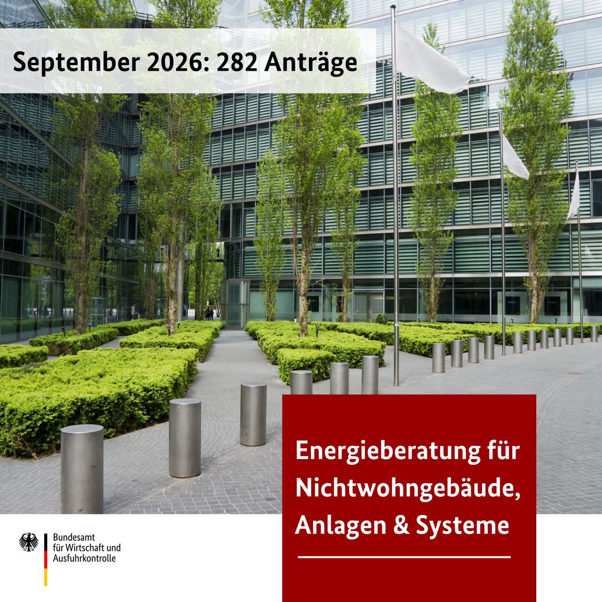 BAFA_Bund's tweet photo. 🏢🌱 Steigende Nachfrage bei der #ebn Energieberatung für Nichtwohngebäude, Anlagen und Systeme: Im September sind insgesamt 282 Anträge eingegangen - im August lag die Zahl bei 255. 📊
Hier geht es zur Statistik: 🔗 https://t.co/77euAjLnYd https://t.co/QEfxQffZsm