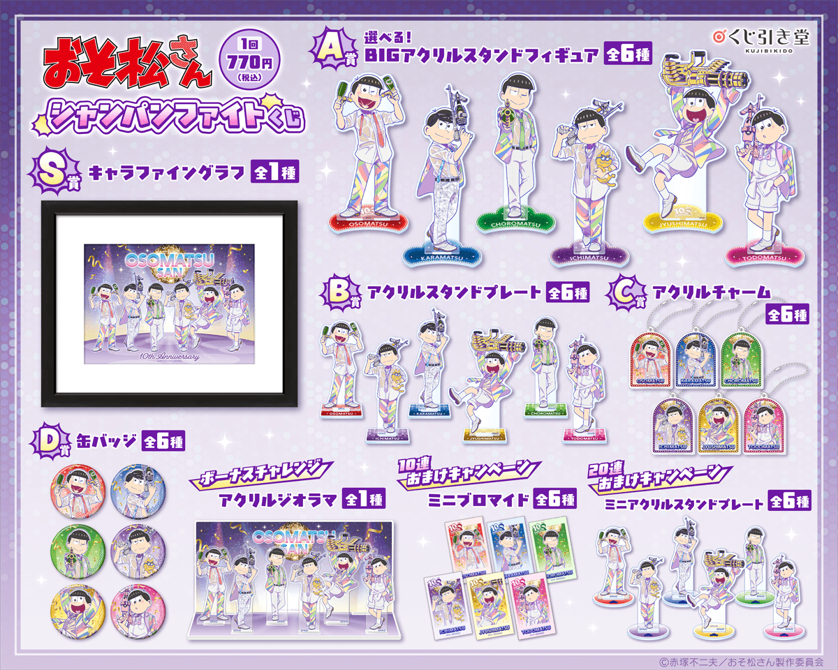 kujibikido's tweet photo. 🎯販売スタート🎯
【TVアニメ『おそ松さん』シャンパンファイトくじ】

10連セット購入でアクリルジオラマが抽選で当たるボーナスチャレンジや
ミニブロマイド・アクリルスタンドプレートが貰えるキャンペーン開催🎁

📣販売は11/17(火)16:59まで！

https://t.co/BwTRT50Xsj
#おそ松さん #くじ引き堂 https://t.co/ML7aIGhyQZ