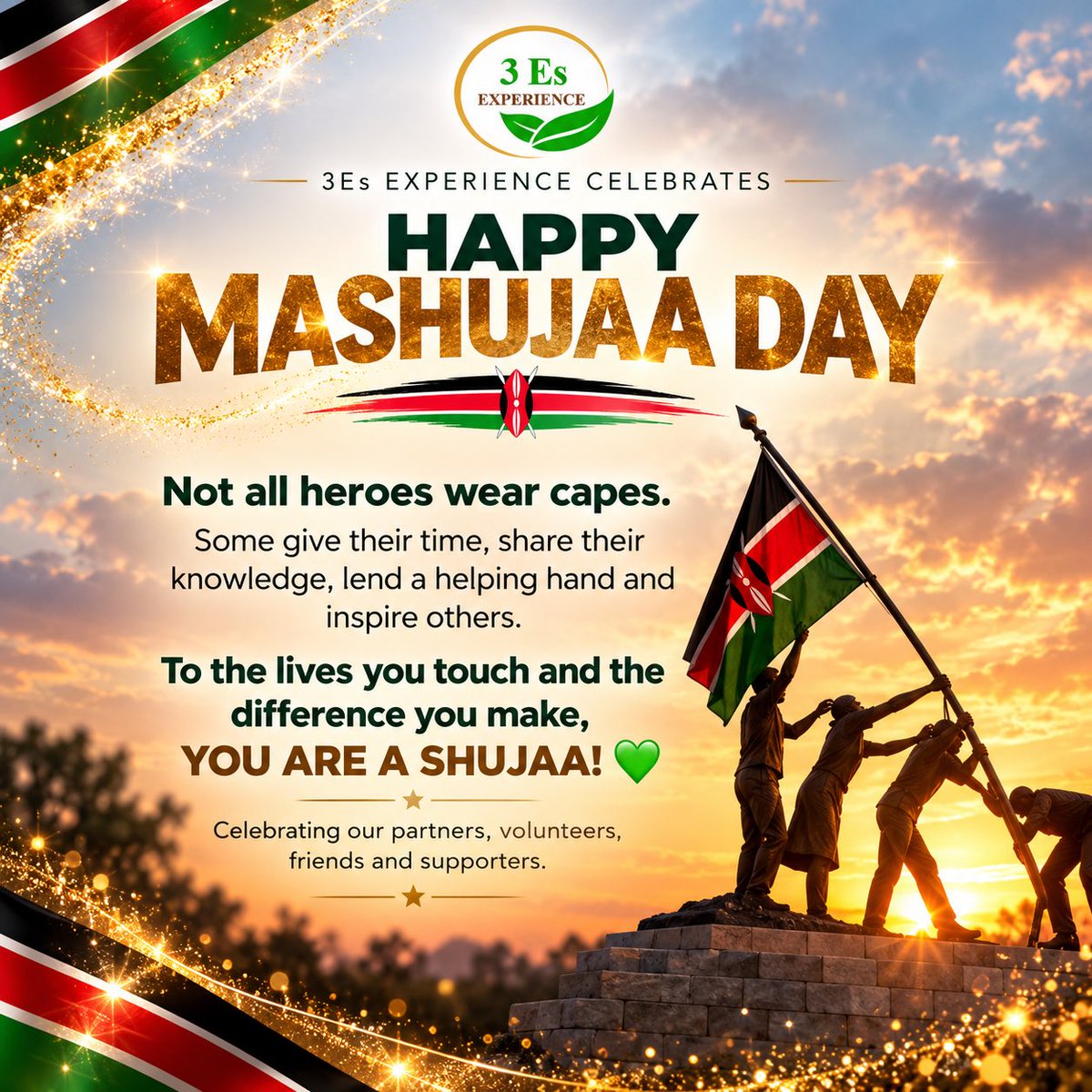 3esExperience's tweet photo. 🇰🇪 HAPPY MASHUJAA DAY! 🇰🇪

Not all heroes wear capes! Some give their time, share their knowledge, offer their resources or simply show up when it matters most. 💚

Today, we celebrate our incredible partners, volunteers, friends and supporters who make our work in Energy, Environment and Empowerment possible.

Through your generosity and commitment, we continue to inspire young minds, support education, promote clean energy and protect our environment. 🌍

To the many lives you touch and the difference you make, YOU ARE A SHUJAA! 🦾💚

Thank you for being part of the 3Es Experience journey. Together, ordinary people are making an extraordinary difference!

Happy Mashujaa Day! 🇰🇪

#MashujaaDay2026 #3EsExperience #EverydayHeroes #EnergyEnvironmentEmpowerment