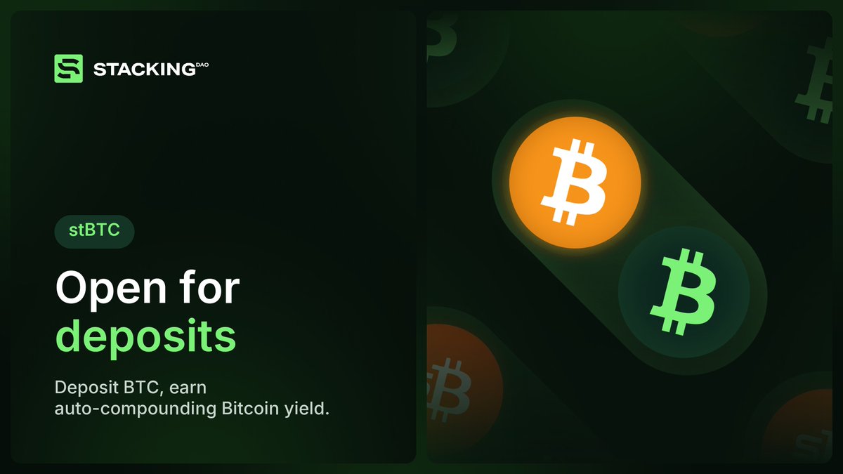 StackingDao's tweet photo. Start earning Bitcoin Staking yield on @Stacks today.

stBTC deposits no longer require waiting for a bond window. https://t.co/XAh98kXS7T