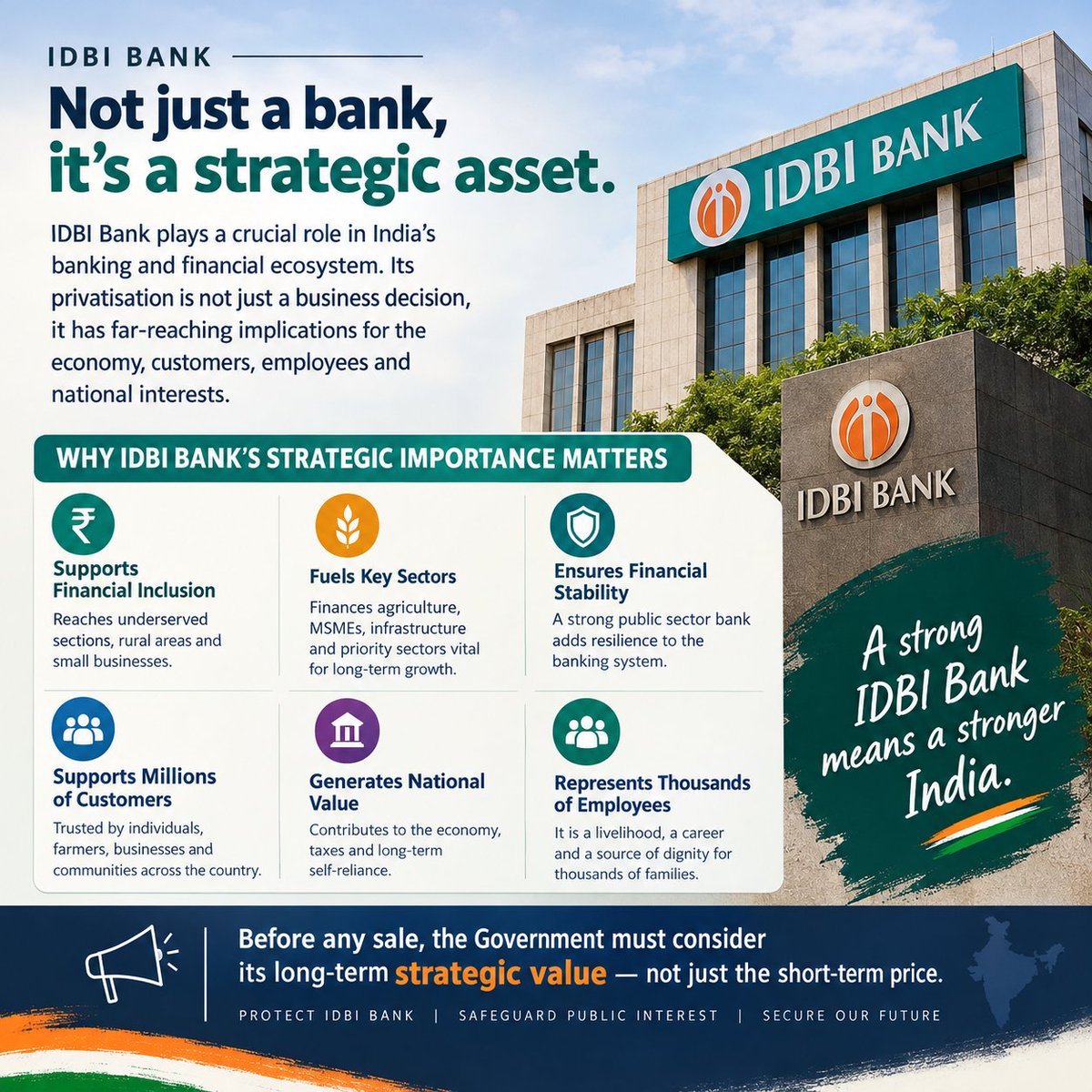 Suma_Raj05's tweet photo. IDBI Bank is a strategic national asset, not merely a bank to be sold. Concerns about Fairfax’s track record, public accountability, and the long-term implications of the deal demand serious scrutiny. Protect employees, customers, and national interest #IDBINotForSale #SaveIDBI https://t.co/zO8WW1NlWw