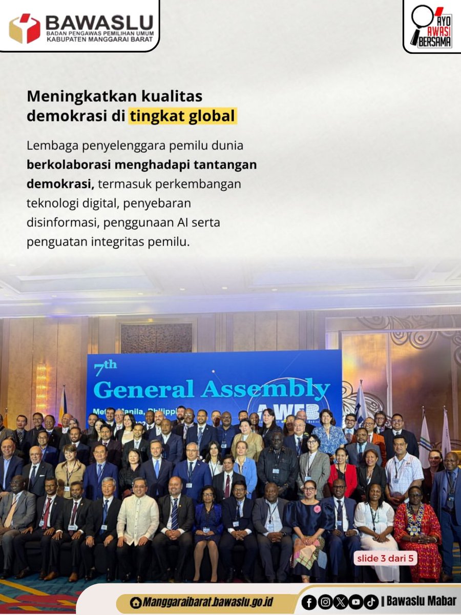 Bws_mabar09's tweet photo. Bawaslu terpilih sebagai salah satu Executive Board A-WEB ✨(1)

Apa itu A-WEB dan bagaimana perannya dalam meningkatkan kualitas demokrasi global? Serta bagaimana kontribusi pengalaman pemilu Indonesia?
Yuk, simak unggahan ini dan temukan jawabannya 😉✊🏻
#AWEB
#WorldElection https://t.co/gq62MURlId