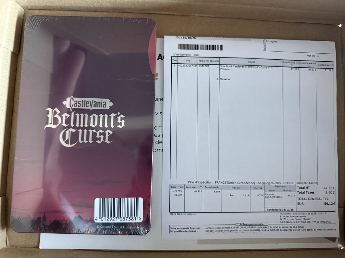 Dasputenmierden's tweet photo. @Fnac @Fnacvousaide Payé 54 € pour recevoir UNIQUEMENT un Steelbook vide sans le jeu Castlevania à cause d'une interface confuse sur votre site.

Et maintenant votre SAV refuse de prendre en charge les frais de port de retour vers la France ?! https://t.co/BORGH8n1ki