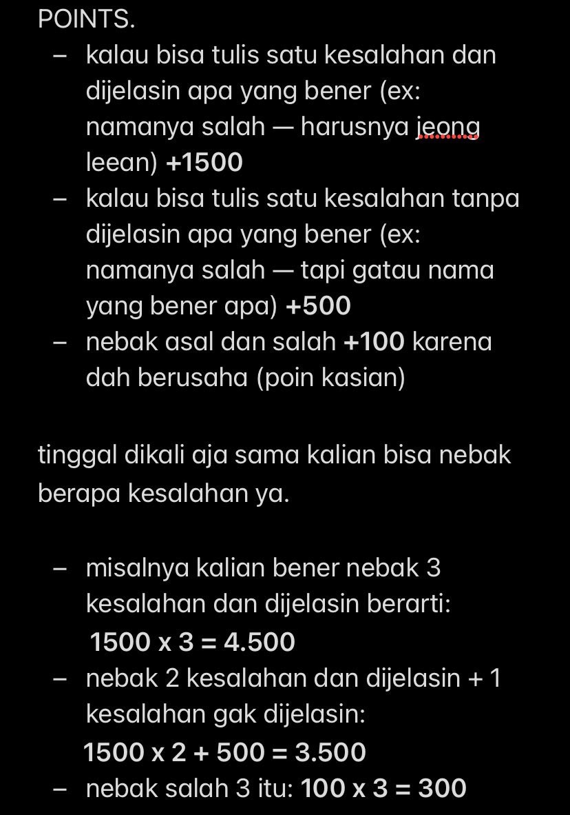 RaverIyan's tweet photo. STOP JAWAB. yang di atas jam 19:49 gadapet poin ok!

answer:
1. baju kak juun itu harusnya putih.
2. tahun lahirnya itu 2008.
3. fav thingsnya momoyo!

SIAPA SIH YANG AWALNYA JAWAB BAJU HITAM. 😭 btw kalo lupa notes dan cara jawabnya boleh cek di pic 2 dan 3. poin di pic 4. https://t.co/RC5fQo17hR