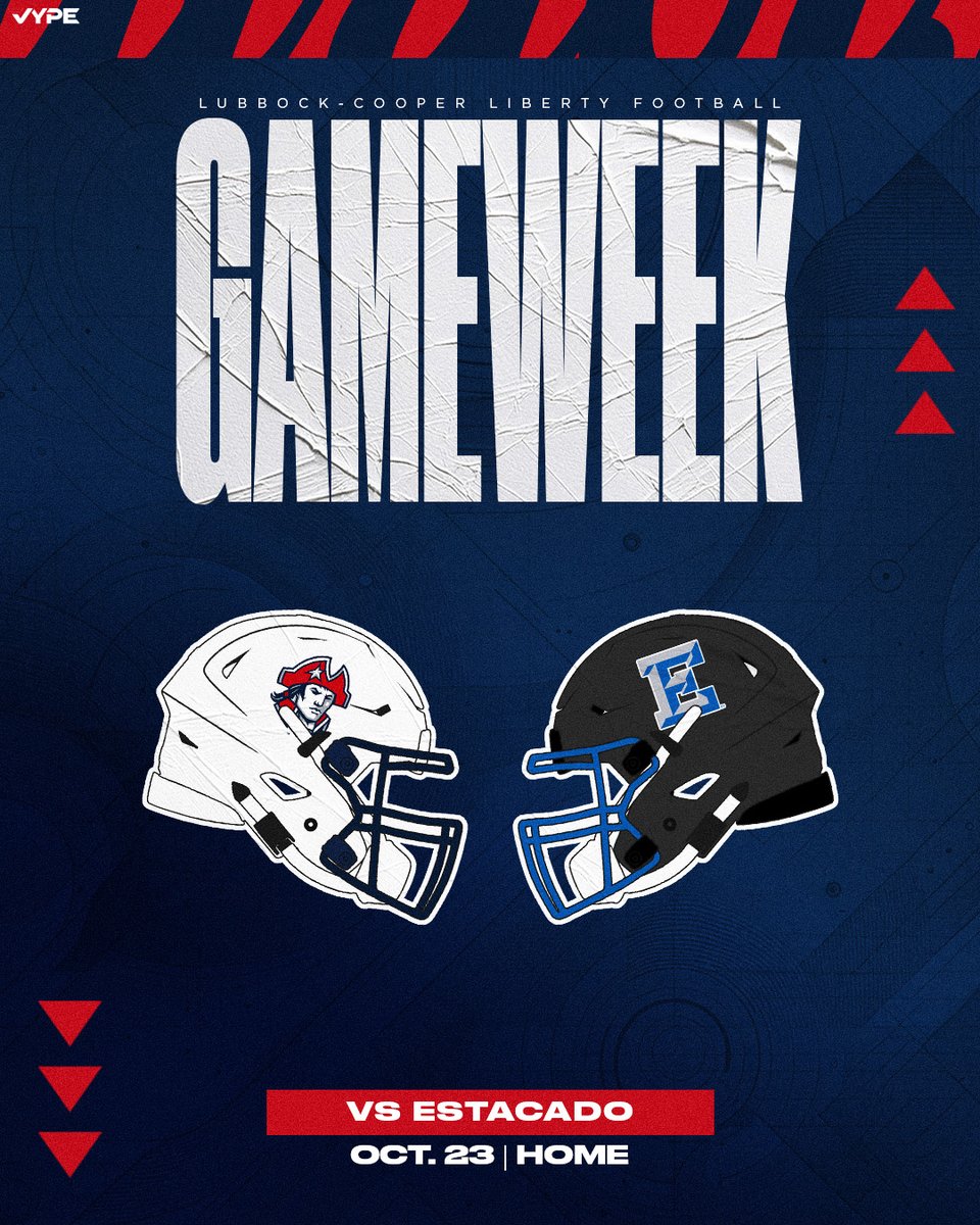 Patriot_Ath's tweet photo. .@LibertyFB_LCP Patriot Nation, this week is a big one at First United Liberty Park! First place in District is on the line when YOUR undefeated Patriots face the undefeated Matadors. Don't miss this one! #StandUpAndFight #PatriotCulture #LCPfamily https://t.co/r5XamPZ7Jb