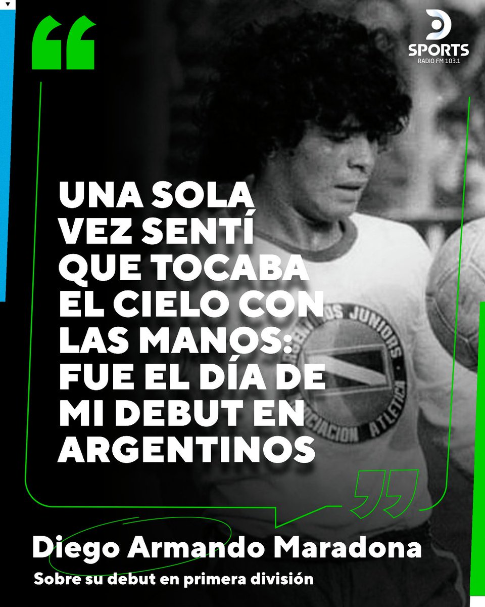 DSportsRadio's tweet photo. 🗣️"Una sola vez en mi carrera sentí que tocaba el cielo con las manos: fue el día de mi debut en Argentinos.

Montes me dijo: "Vaya, Diego, juegue como usted sabe y si se puede tire un caño". Y yo le hice caso".

🔟 Diego Armando Maradona, sobre su debut en Primera División con la camiseta de Argentinos ante Talleres el 20 de octubre de 1976.
