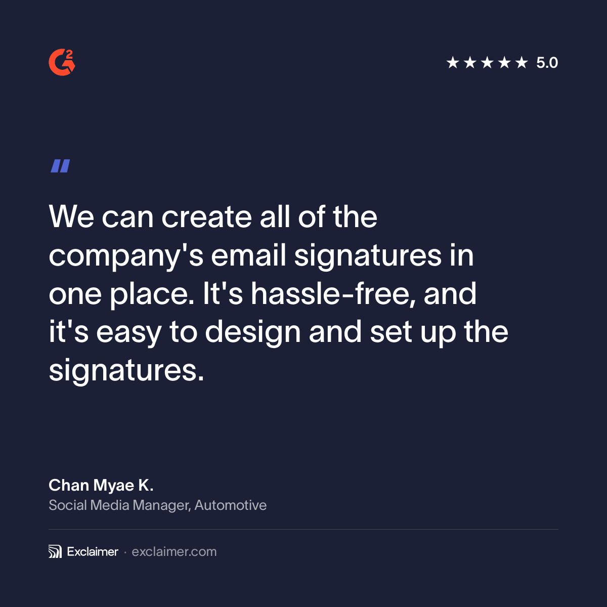 Exclaimer's tweet photo. Brand consistency usually lands on marketing’s desk eventually, whether they asked for it or not.

One place, one brand, no chasing email signature updates across departments.

Trusted by 80,000+ organizations worldwide. https://t.co/egGLIOcqJT