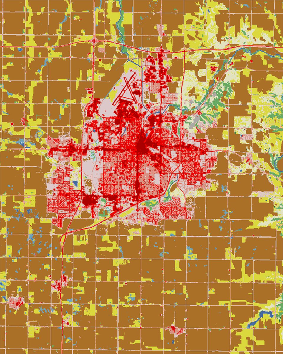 USGSLandsat's tweet photo. 📣Job Announcement 

Join the U.S. Geological Survey (USGS) as a Computer Scientist and help lead the future of land-change monitoring using AI and machine learning.

This position will lead the development of innovative land characterization and monitoring approaches, applying new techniques across a wide range of spatial and temporal scales at the USGS Earth Resources Observation and Science (EROS) Center.

🌎 Location: Sioux Falls, South Dakota
🗓️ Closing date: October 30, 2026

Some specific duties include:

• Leading the research, development, and application of AI, machine learning, and geospatial analytics to map and monitor land cover, land use, and ecosystem change nationwide

• Transitioning research and technical innovations into operational, national-scale land-change monitoring solutions

• Providing technical and scientific leadership on priority projects at USGS EROS

• Communicating research and results with external partners through publications, conferences, and professional meetings

🔗 Open to the Public: https://t.co/zPmyRIohfu 

📷1 &2: Annual National Land Cover Database (NLDC) maps of Sioux Falls, South Dakota, image on left is from 1985 and image on right is from 2025. Red represents developed land, brown is cropland, yellow is pasture/hay, and green is forest. Credit: USGS

#AIjobs #jobopportunity #NowHiring