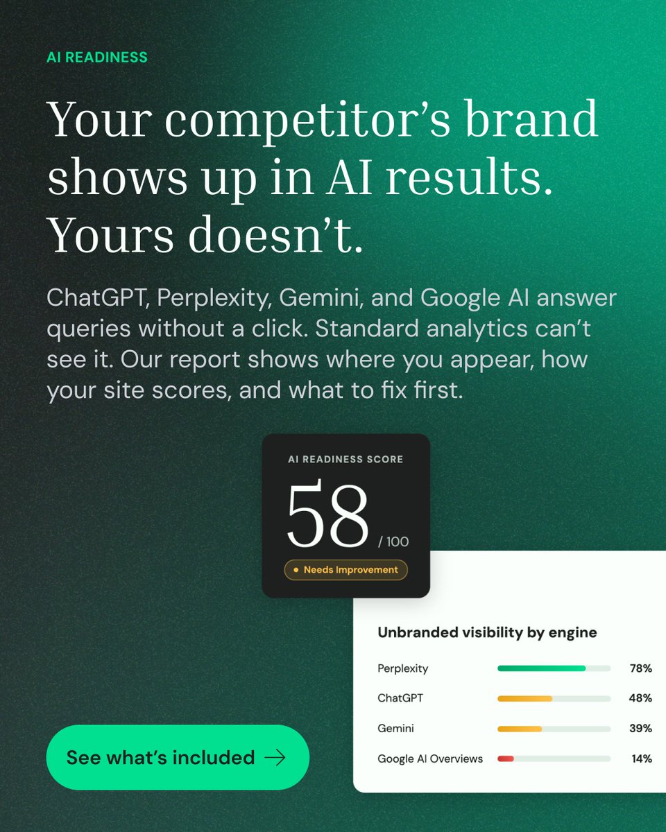 trewknowledge's tweet photo. AI is answering questions about your industry. Is your brand part of the conversation? 🤔

Your potential customers may be discovering solutions, comparing providers, and forming opinions without ever visiting a search results page. But how do you measure visibility when the answer comes directly from an AI engine?

Our AI Readiness & Visibility Audit helps uncover where your brand appears, where it doesn't, and what it may take to earn greater visibility.

See where you stand: https://t.co/zukc8shDXs
#AIVisibility #AIReadiness #GenerativeSearch