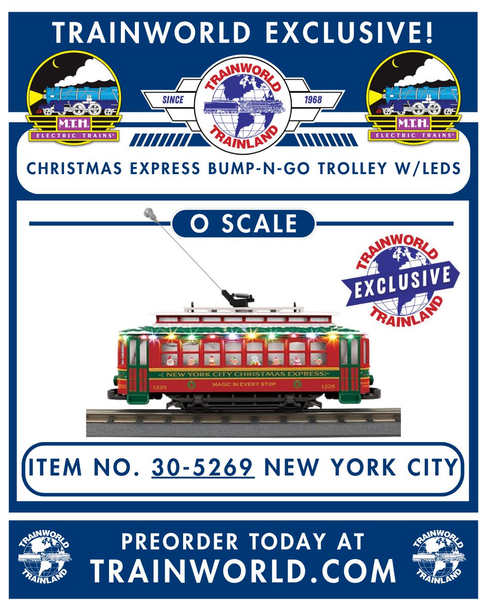 Trainworld's tweet photo. Our new TrainWorld Exclusive @MTHTrains O Scale Christmas Trolley! 🔔

PreOrder today at https://t.co/i7Kp3pvGj1! https://t.co/KkDDTPS2I0

#mthtrains #oscale #christmas #trolley #trainworldexclusive #preorder #trainworld #trainland #modeltrains #trains https://t.co/y7SWT7UjrT