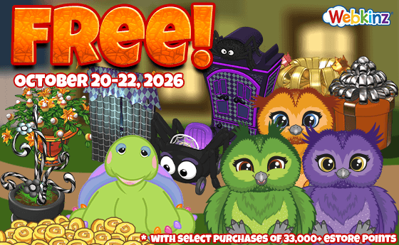 ganzestore's tweet photo. Choose a FREE scary gift with select purchases of 33,000 eStore Points or more until October 22, 2026! https://t.co/soM20cnurC

#Webkinz #Classic #Halloween @webkinz https://t.co/mkyNGIWo5T