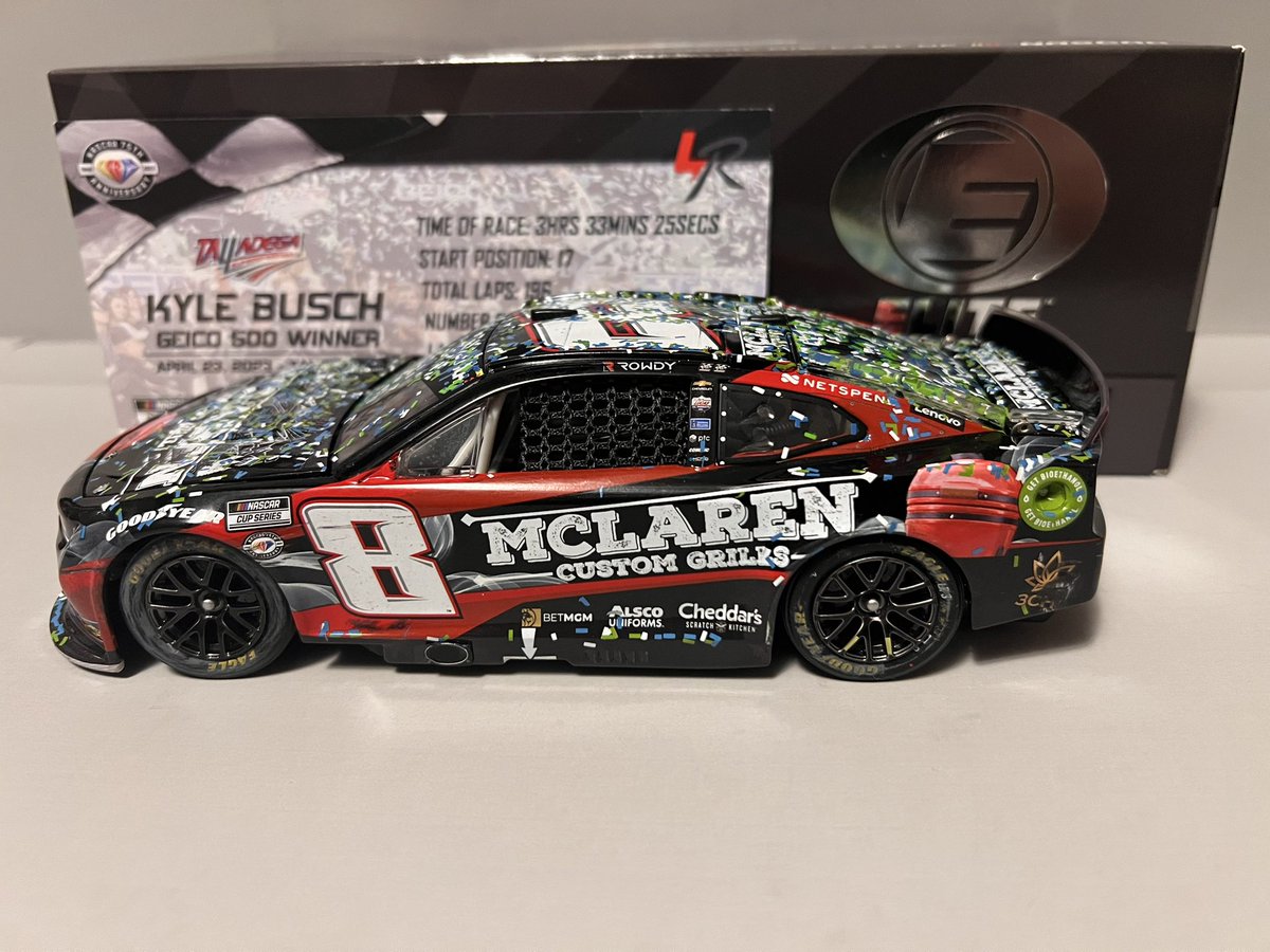 RavinDaveRich8's tweet photo. @KyleBusch won the Cup Race twice @TALLADEGA First in 2008 with @JoeGibbsRacing and M&amp;M’s and again in 2023 with @RCRracing and Mclaren Custom Grills. I’m fortunate enough to have both race winning diecast🐐
#ForEverRowdy   #WeRaceOn https://t.co/TpRtFyxmSO
