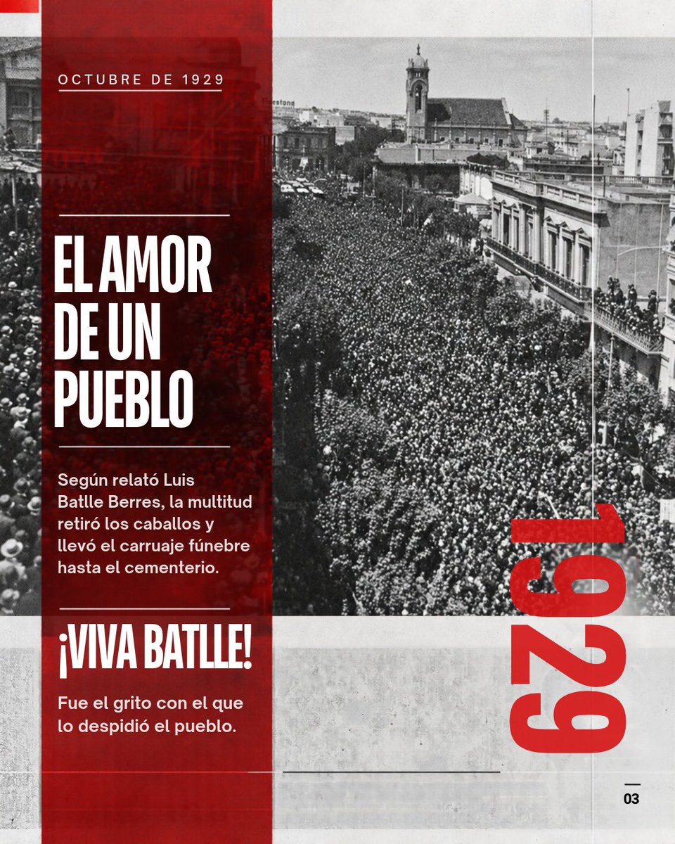 PartidoColorado's tweet photo. 🚩BATLLE VIVE🚩

El 20 de octubre de 1929, Uruguay despedía a José Batlle y Ordóñez. Una multitud salió a las calles para acompañarlo en su último recorrido, en una de las despedidas más multitudinarias de nuestra historia.

Pero aquel día no terminó su legado.

Sus ideas, sus reformas y su visión de país trascendieron generaciones y siguen presentes en los valores que defendemos: la libertad, la justicia social, la democracia y el progreso.

Hoy, a 97 años de su fallecimiento, el Partido Colorado honra su memoria, celebra su inmensa obra y se compromete con los ideales que transformaron al Uruguay.

Hay hombres que dejan una huella en la historia. Y otros que siguen escribiéndola mucho después de partir.

¡VIVA BATLLE!