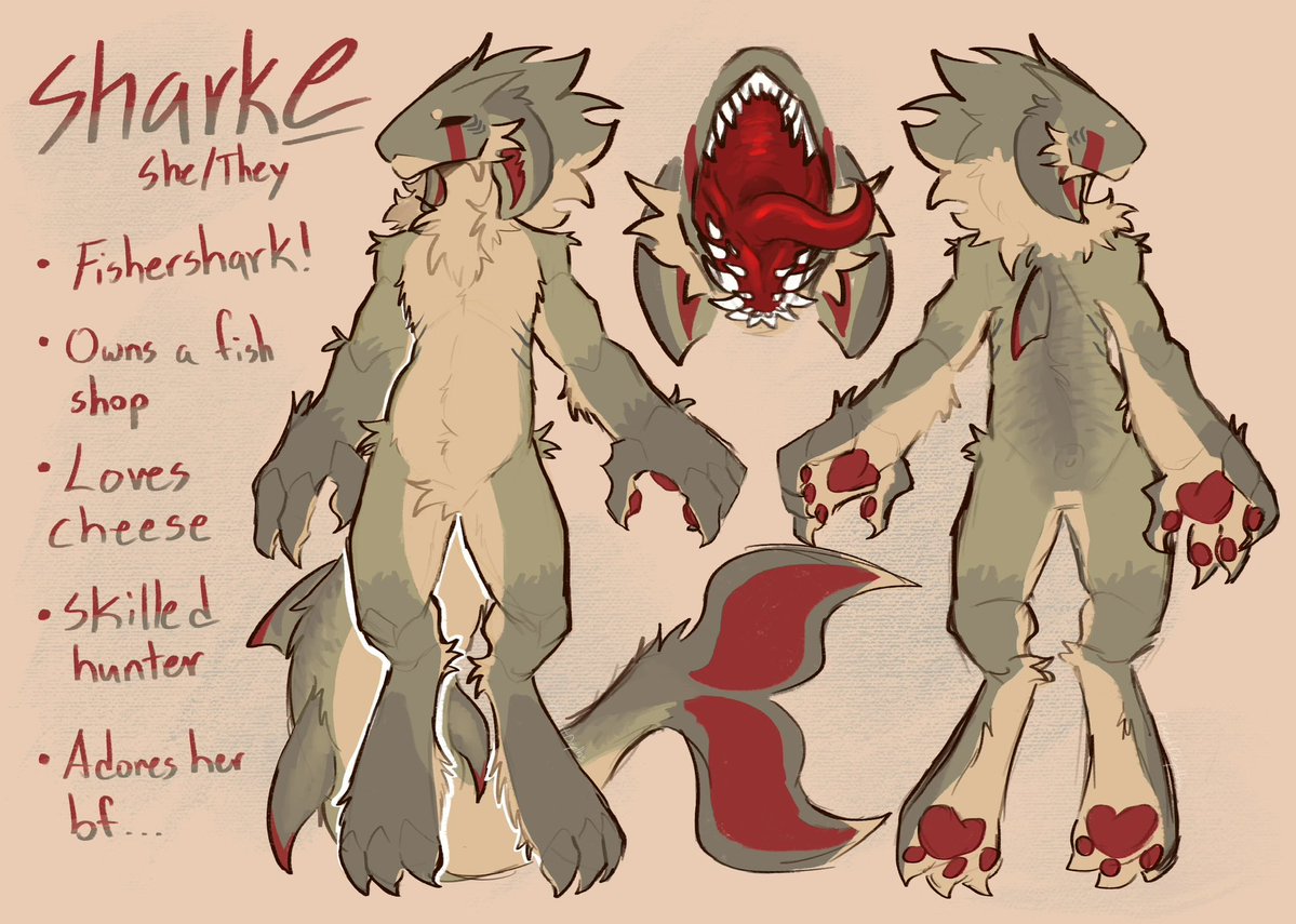 FluentDepths's tweet photo. Been multitasking a bit to be able to finish her ref 👀

Here's my shark gal! Also tweaked a few things hehhe

She's based on a tiger shark!

#furry #art #belly https://t.co/qhFJE6hIxm