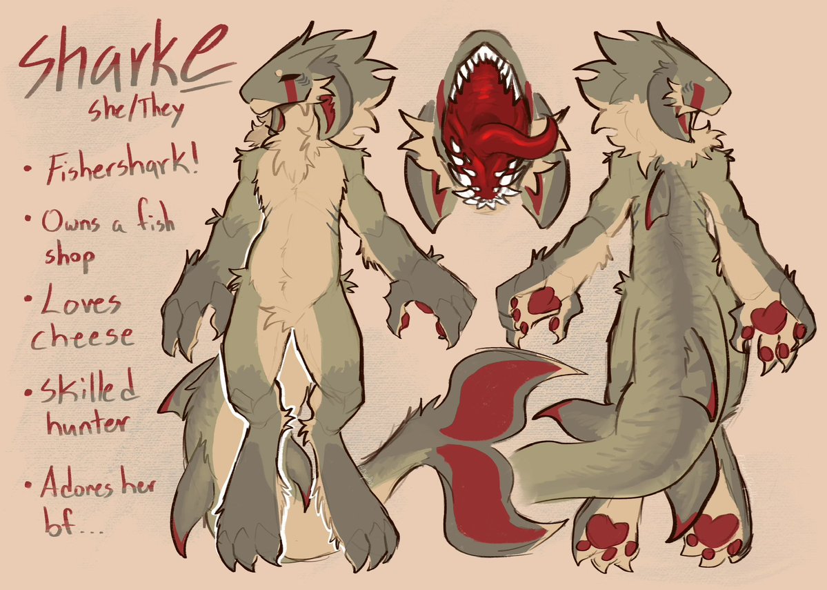 FluentDepths's tweet photo. Been multitasking a bit to be able to finish her ref 👀

Here's my shark gal! Also tweaked a few things hehhe

She's based on a tiger shark!

#furry #art #belly https://t.co/qhFJE6hIxm
