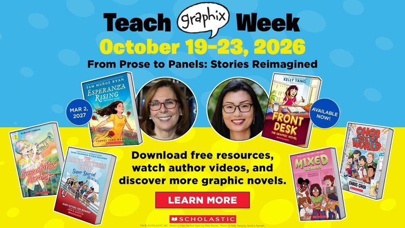 BostonComics's tweet photo. Boston #Comics Roundtable pointer of the day: School Library Journal &amp; Scholastic webinar for educators with Pam Muñoz Ryan &amp; Kelly Yang speaking on adapting their novels into comics, “From Prose to Panels: Stories Reimagined,” Wednesday, October 21, 2pm – https://t.co/CCBuQhv8sO https://t.co/uMRY3S8wXd