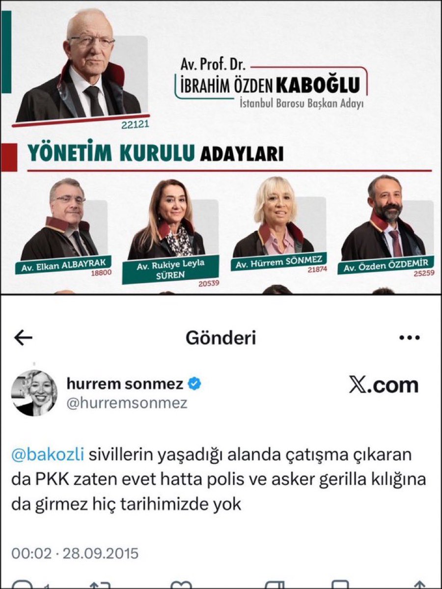 tslendiik's tweet photo. İstanbul Barosu seçimlerindeki İbrahim Kaboğlunun listesindeki avukatlardan sadece 3 tanesi diğerlerini incelemedim bile…
Geçen dönem listesinde ise bir çok apocu vardı!
İstanbul barosu açık şekilde Pkk işgali altındadır bu seçim her Atatürkçü avukat doğru adaya oy verip baroyu bunlardan temizlemek zorundadır!