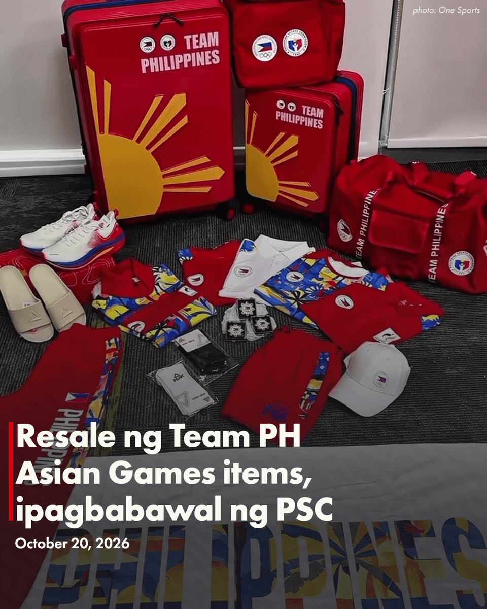TV5NewsPH's tweet photo. BAWAL IBENTA

Plano ng Philippine Sports Commission (PSC) na patawan ng parusa ang sinumang nagbebenta ng mga damit at iba pang gamit na ibinigay para sa mga atletang Pinoy sa 2026 Asian Games.

Sa pagdinig ng Senate Committee on Finance, natuklasan ang ilang apparel na ibinebenta online matapos ang Asiad.

“Nakakalungkot lang po. Dapat nga i-treausre natin ito, itago natin… Ang sarap ng pakiramdam, nakaka-proud po na suot-suot mo itong mga [damit],” ayon kay committee chairperson Sen. Bong Go.

“Ipagbabawal po namin ‘yan. Penalties will be given. Hindi po talaga puwede ‘yan,” pagtitiyak ni PSC chairperson Pato Gregorio.