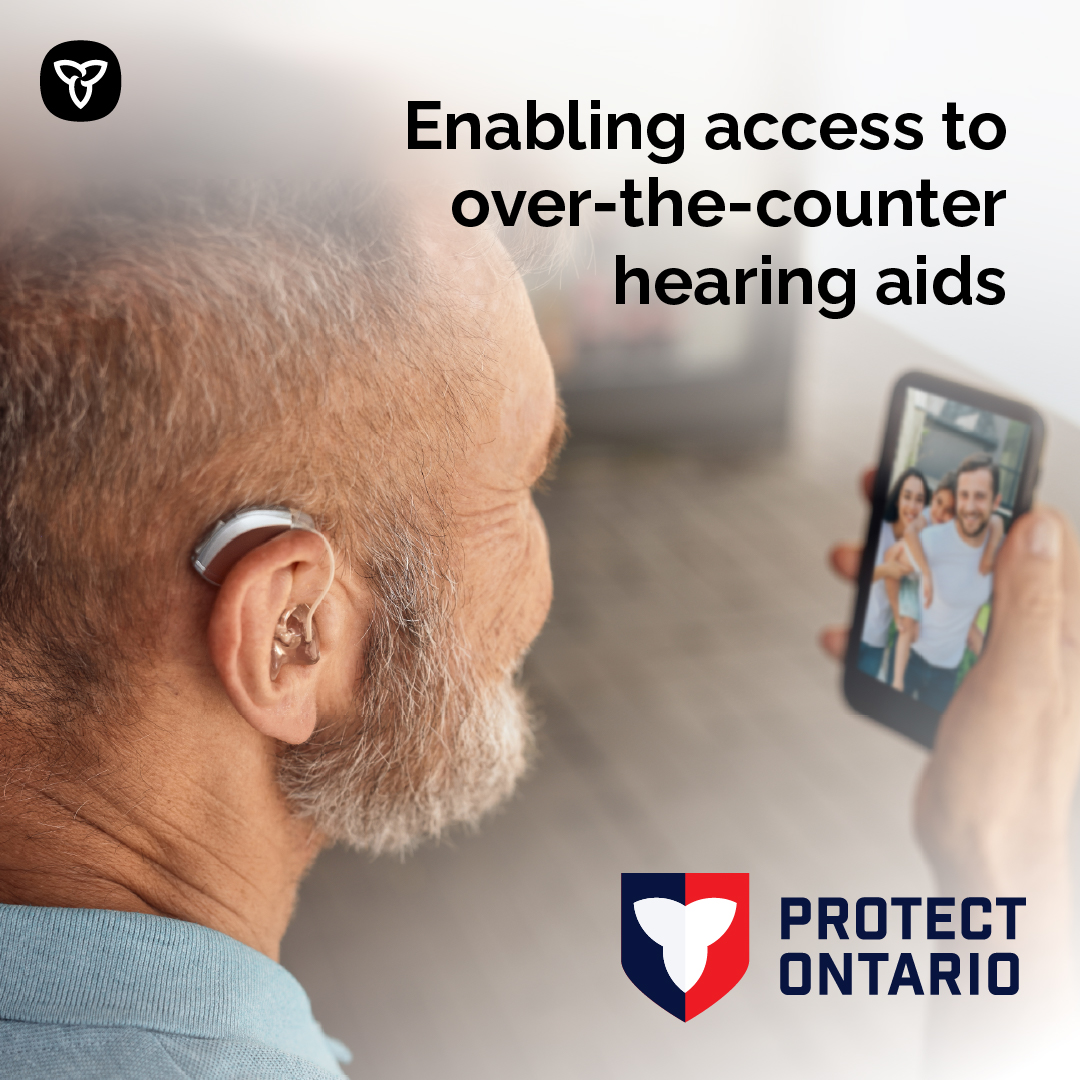 ONThealth's tweet photo. Ontario is taking the next steps to enable the sale and use of Health Canada approved over-the-counter #HearingAids.

This means giving Ontarians with mild to moderate hearing loss more convenient and accessible options for hearing support.

Learn more: https://t.co/7YDwAqIK8t https://t.co/kS3jJIHk1R