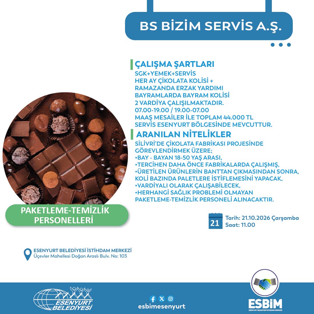 esbimesenyurt1's tweet photo. Bizim işimiz, Sizin istihdamınız...
https://t.co/C5omzFWJqp
#EsenyurtBelediyesi
#Esbim #Esenyurttaiş #İşarıyorum #İşçiarıyorum https://t.co/sUOLdPO6ID