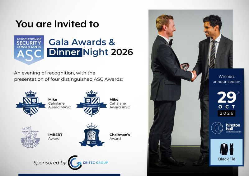 assocsecurity's tweet photo. The #ASC Gala Awards &amp; Dinner Night 2026 takes place on 29 October featuring four prestigious #ASCAwards honouring Lord Peter Imbert and Mike Cahalane’s legacy, the evening is proudly sponsored by #Critec Group Limited.

Book your tickets now- https://t.co/WT0dR3p8cK https://t.co/zH3CJDgMKG