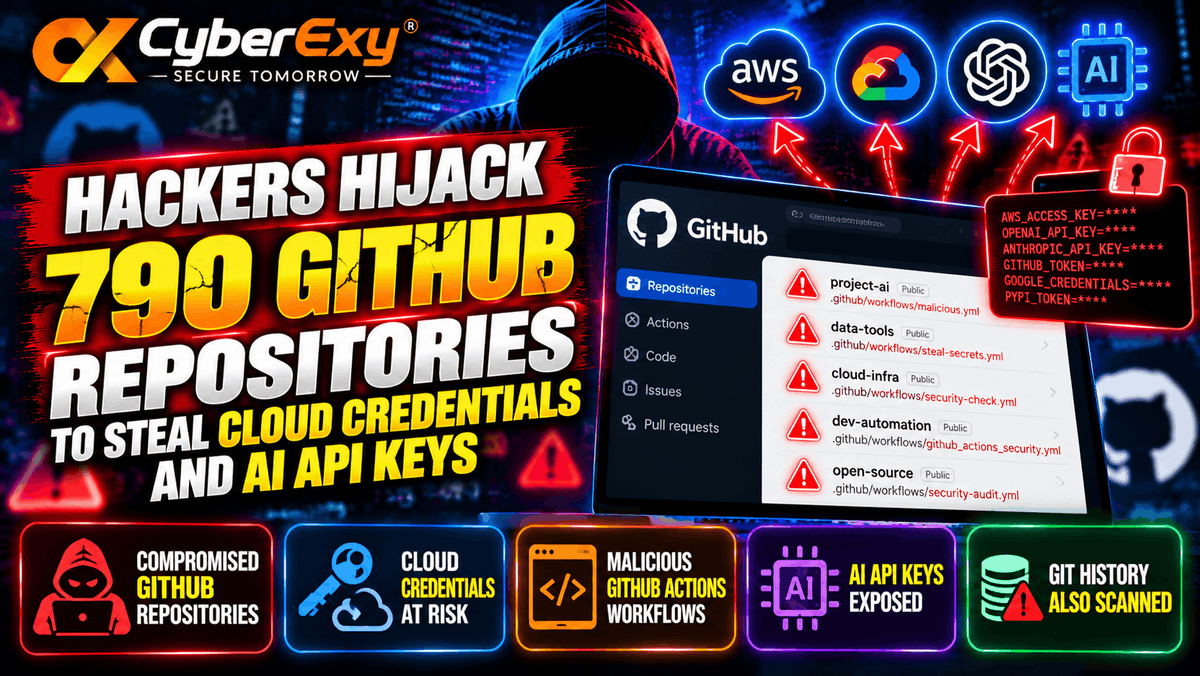 theCyberexy's tweet photo. GhostAction Campaign: 790 GitHub Repositories Targeted

A reported supply-chain campaign is using malicious GitHub Actions workflows to search repositories and Git history for sensitive credentials.

🔗 Read the full report on CyberExy: https://t.co/KNlqPdgogh

#Cybersecurity https://t.co/LORbAYZw54
