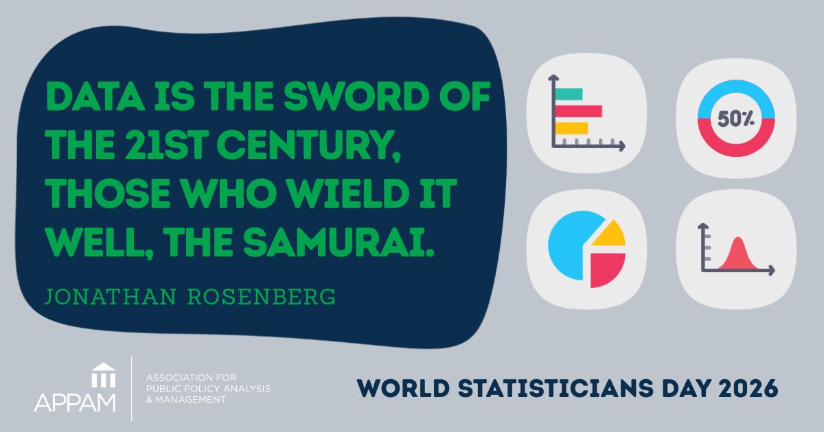 APPAM_DC's tweet photo. Happy World Statistics Day! Good policy starts with good data. Statistics help researchers &amp; policymakers understand what’s happening, evaluate what works, &amp; make better-informed decisions. 
Today, we’re celebrating those whose work helps turn evidence into action. https://t.co/RgNZa2ScXs