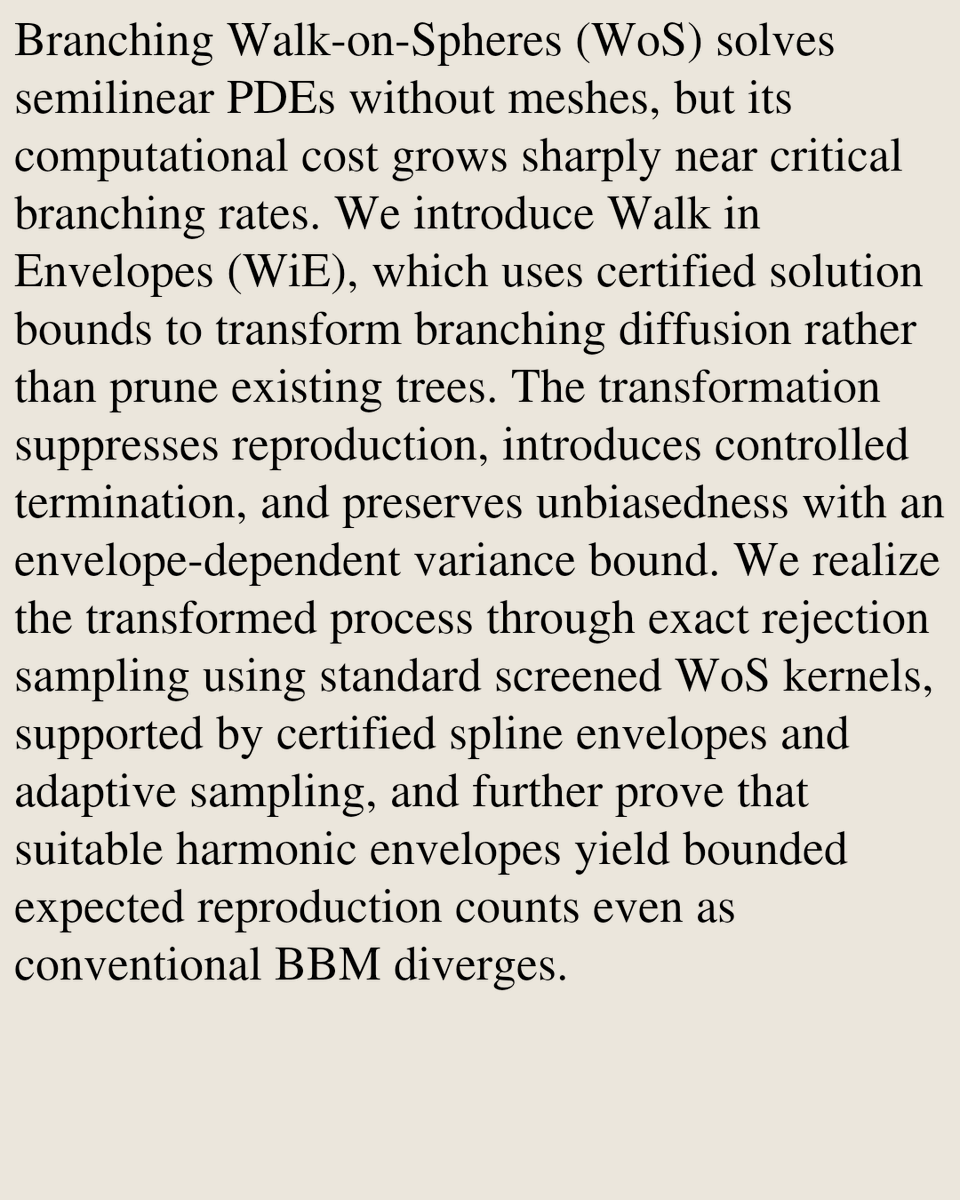 Animation's tweet photo. Walk in Envelopes: Efficient Branching Walk-on-Spheres via Certified Solution Bounds

Yunfeng Liao, Zhenhao Qiu, Xinyang Chen, Xiucheng Li
https://t.co/JF0axW9jFi [𝚌𝚜.𝙶𝚁] https://t.co/B0KfugIZnc